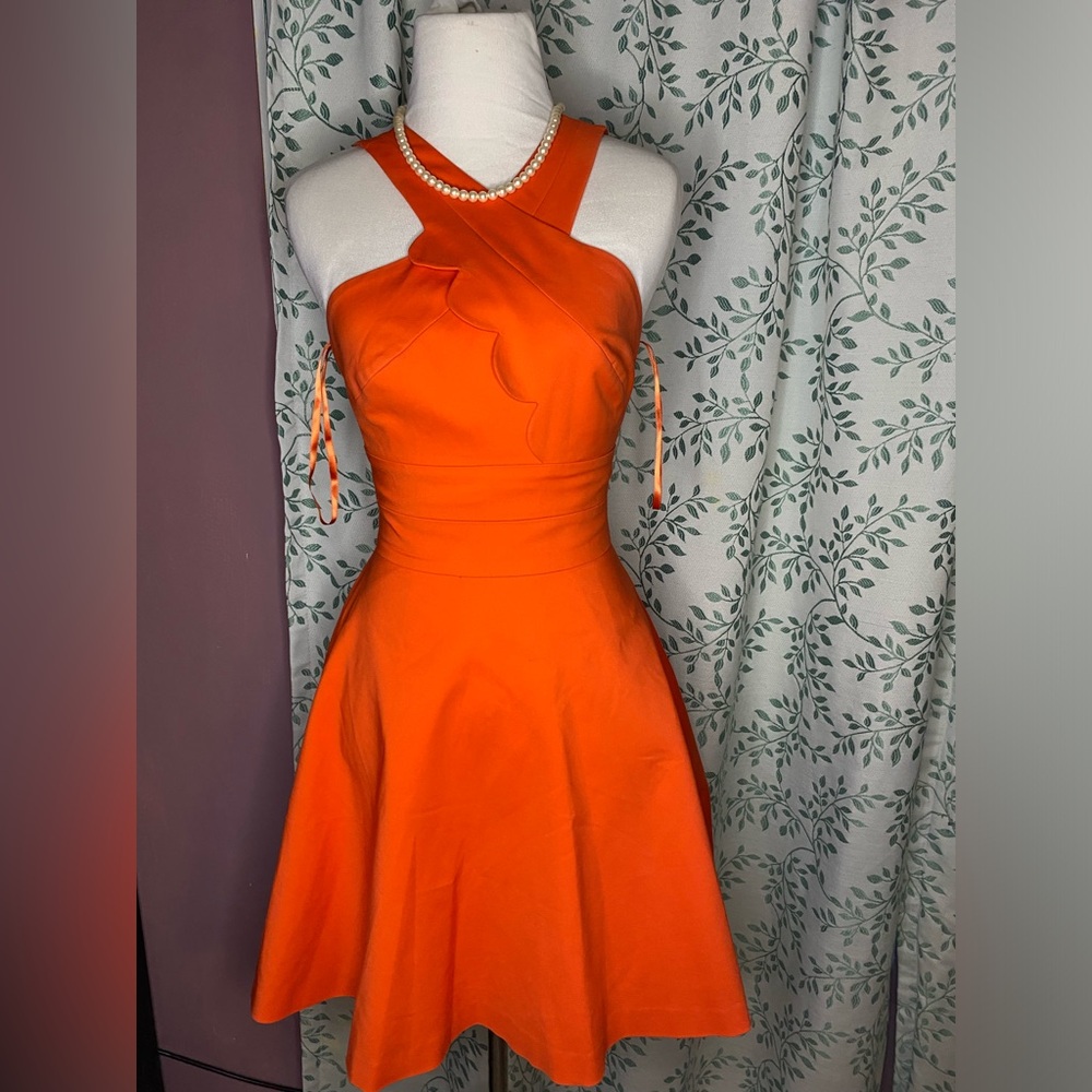 Armani Exchange One-Shoulder Bright Orange Scallop Fit-and-Flare Dress